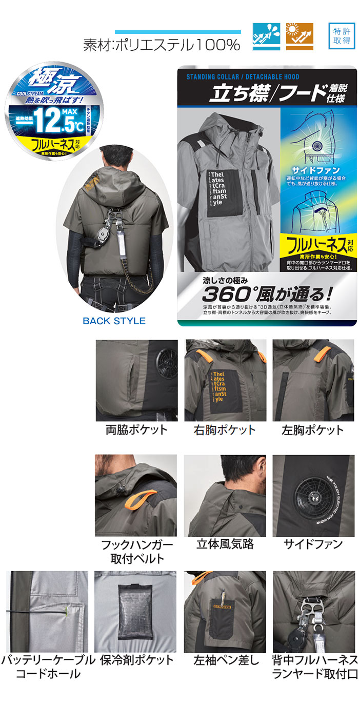 7745 The tough 空調風神服チタン半袖ジャケット 春夏 アタックベース ATACKBASE 空調ウェア ファン付き作業服-特徴