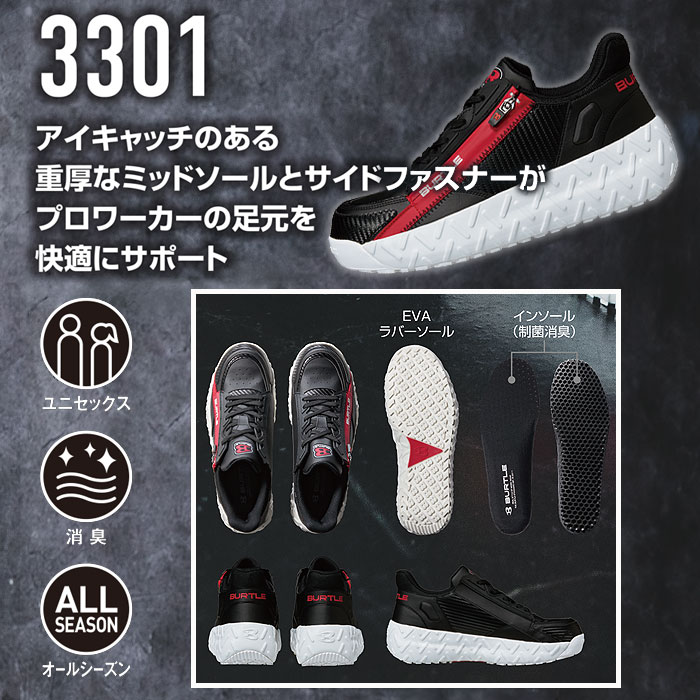 3301 セーフティシューズ バートル BURTLE 安全靴 安全 人気 スニーカー XS～XL-特徴