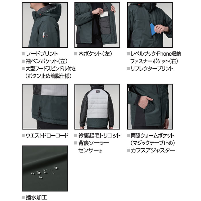7430 防寒ジャケット ユニセックス BURTLE バートル 防寒着 防寒ウェア S～4XL ポリエステル100％ エコマイクロソフトシェル-特徴
