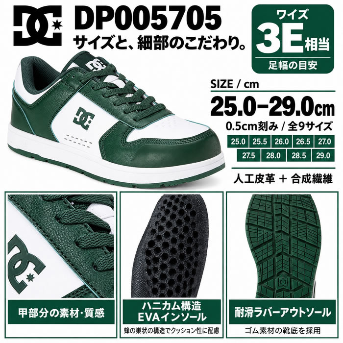 DP005705 PHACTOR LC プロテクティブスニーカー DC WORKCREW 安全靴・安全スニーカー ローカット・ひもタイプ 25.0cm～29.0cm-サイズ