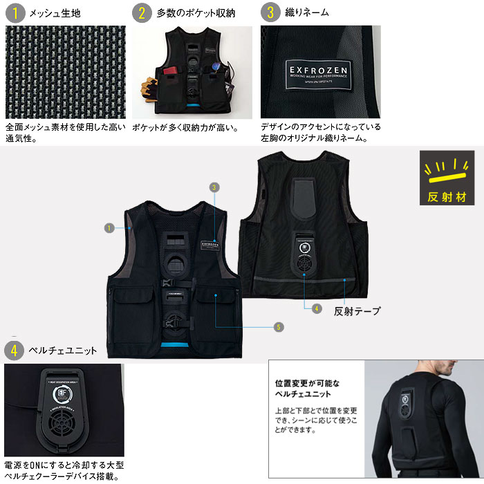 EF99300 ペルチェクーラー インナータイプ EXFROZEN SUN-S サンエス 春夏 作業服 作業着 ペルチェウェア 刺繍加工不可-特徴