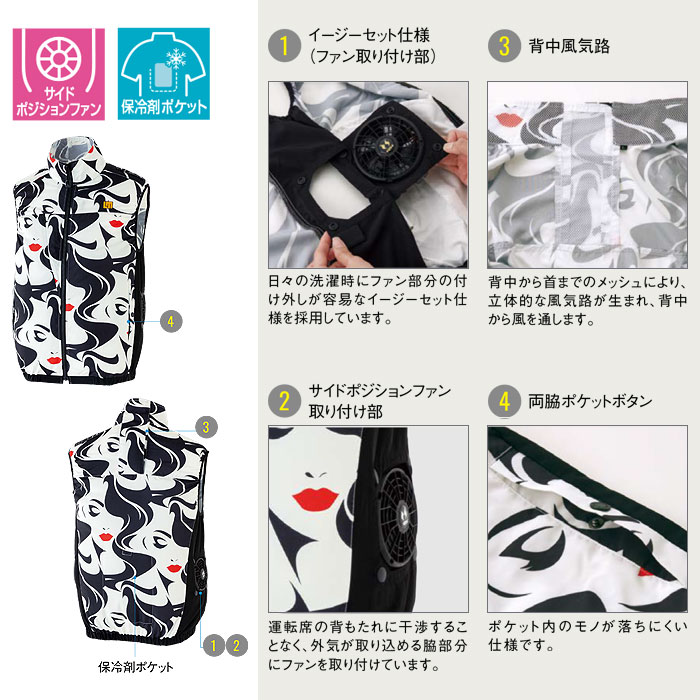 KF92582 ベスト サンエス SUN-S LOUDMOUTHコラボ 空調風神服専用 春夏 作業服 作業着 ファン付き作業服 S～4L ポリエステル100％ デュスポ-特徴