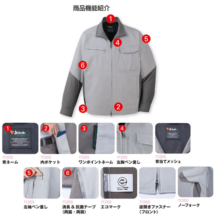 11200 エコ製品制電ストレッチジャンパー 自重堂 Jichodo 秋冬 作業服 作業着 SS-5L ポリエステル74％・複合繊維21％・綿5％ レイピマピケ-特徴