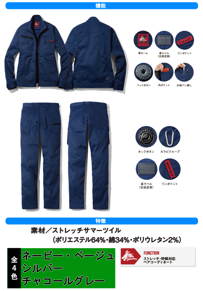 自重堂Z-DRAGON72600上下セット特徴