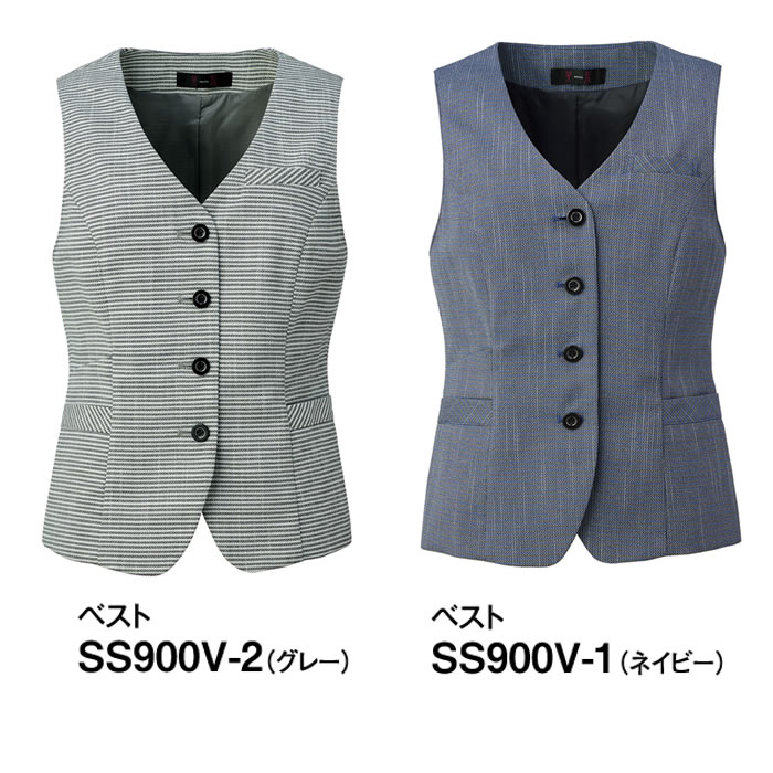 SS900V ベスト 神馬本店 selectstage ストレッチ 事務服 制服 5号～19号 ポリエステル100％ サマーツイードボーダー-カラーバリエーション