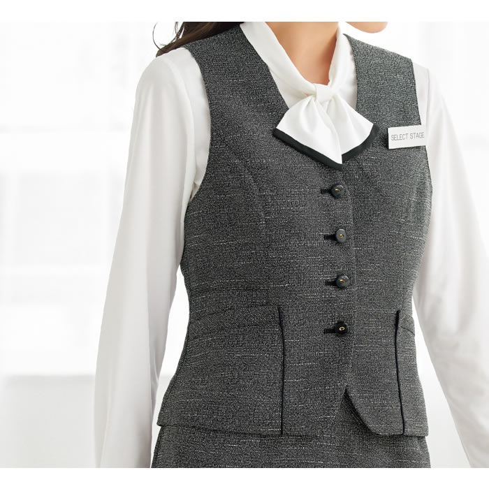 WN80V ベスト 神馬本店 selectstage 事務服 制服 5号～23号 ポリエステル95％・複合繊維5％ エコシックツイード-生地