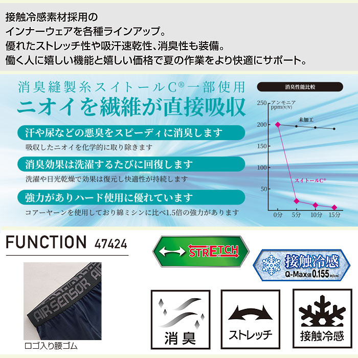 47424 アンダーパンツ kurodaruma クロダルマ 春夏 作業服 インナー コンプレッション S～5L ポリエステル92％・ポリウレタン8％