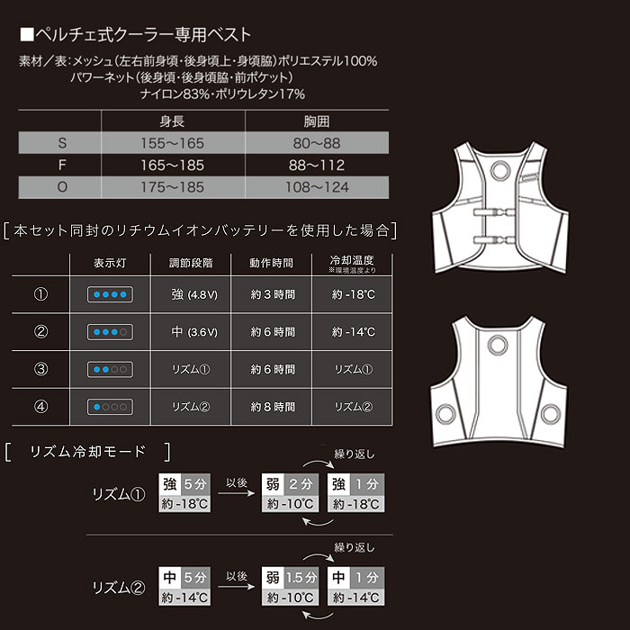 KS-2300 メッシュベスト＆ペルチェデバイスフルセット kurodaruma クロダルマ KS2300 エアーセンサー AIRSENSORice-サイズ