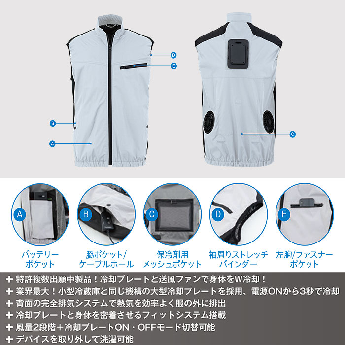 TH615 冷蔵服2026 ベスト＋ペルチェユニット＋ファンユニットのセット 春夏 作業服 作業着 ペルチェウェア 空調ウェア 刺繍加工不可 バッテリー別売り-特徴