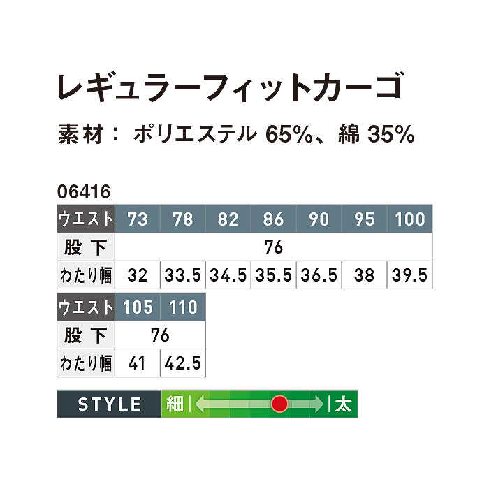 06416 レギュラーフィットカーゴSHINMEN シンメン-サイズ