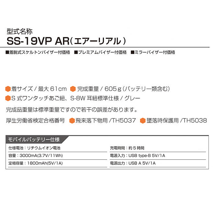 SS-19VP型 送風機内臓式ABSヘルメット進和化学工業