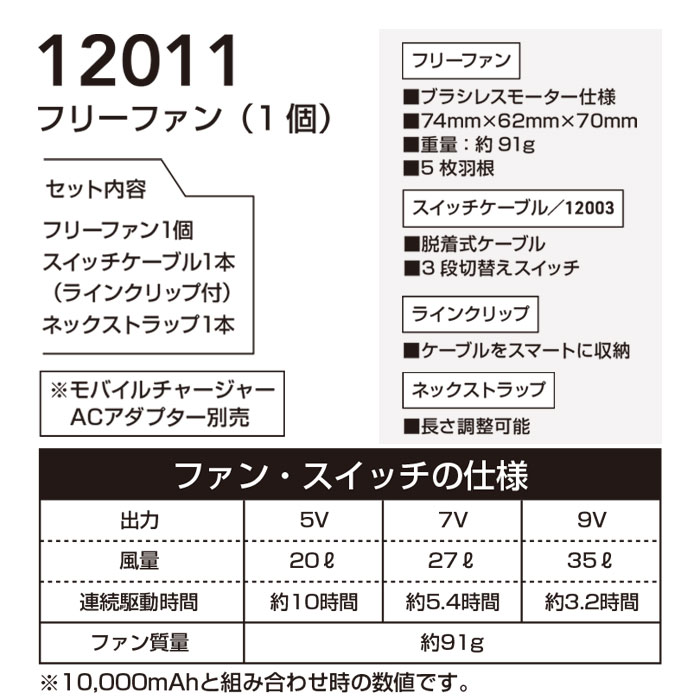 12011 フリーファン 桑和 SOWA 春夏 作業服 作業着 電動ファン EFファン 首掛けファン