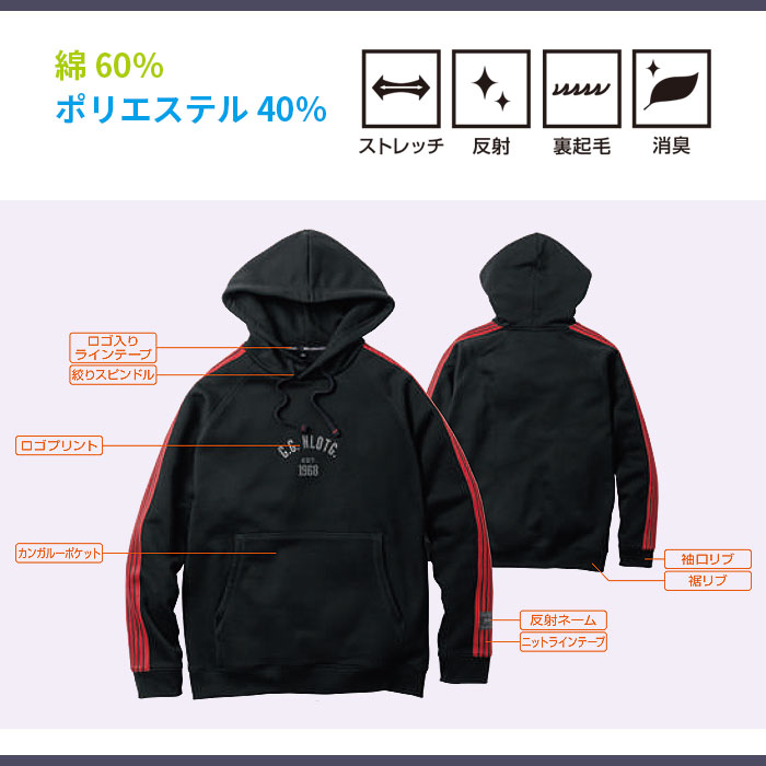 1524-14 パーカー プルオーバー 桑和 SOWA G.GROUND パーカー S～4L 綿60％・ポリエステル40％-素材