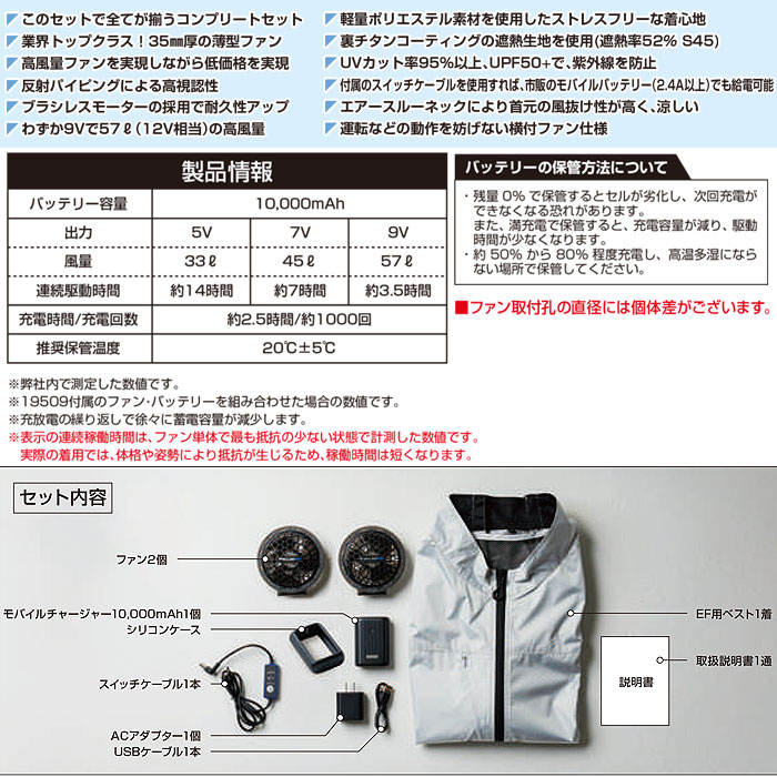 19509 EF用コンプリートセット 桑和 SOWA 春夏 作業服 作業着 S～6L ポリエステル100％-セット内容