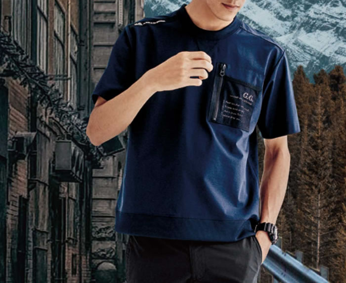 SOWA・桑和8255-53半袖Tシャツ-ストレッチ・綿タッチ・防シワ・裾リブ素材