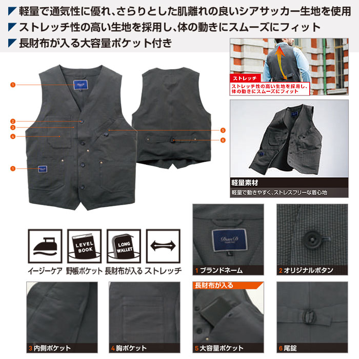 8488-06 ベスト 桑和 SOWA DanD 春夏 作業服 作業着 S～4L ポリエステル100％-特徴