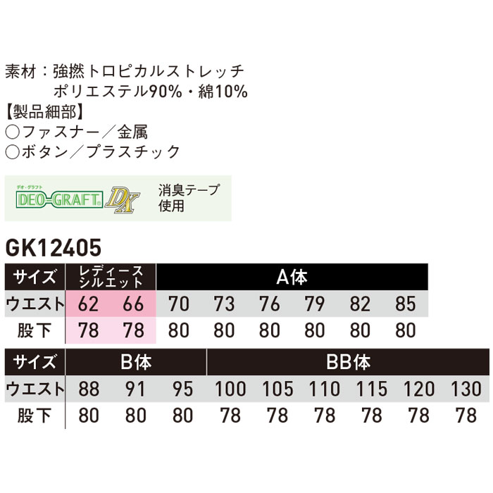 GK12405 カーゴパンツ ノータック SUN-S サンエス 春夏 作業服 作業着 SS～6L ポリエステル90％・綿10％ 強撚トロピカルストレッチ-サイズ