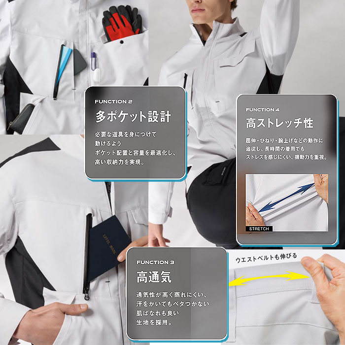 SPT12509 長袖シャツ SUN-S サンエス SPOTLIGHT 春夏 作業服 作業着 SS～6L ポリエステル95％・綿5％ レイピマジェットエアー-特徴