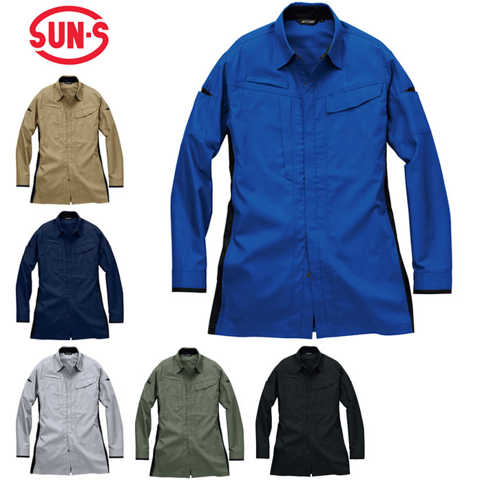 SPT12629 長袖シャツ SUN-S サンエス オールシーズン 作業服 作業着 ストレッチ SS～8L 綿100％ バンジーコットン