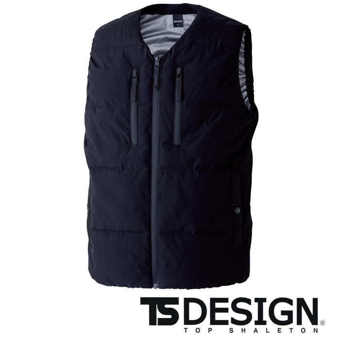 55338 ニッカーズファイバーダウンVネックベスト TSDESIGN TSデザイン 作業服 秋冬 防寒着 防寒服 S～6L ポリエステル100％ 防風ストレッチラミネート