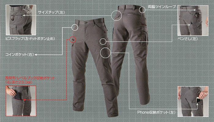 7052 カーゴパンツ BURTLE バートル 秋冬作業服 作業着S～8L ポリエステル80％・綿20％ 日本製ストレッチ高密度ツイル