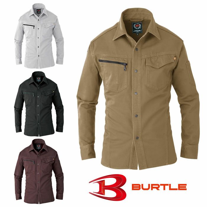 5205 長袖シャツ BURTLE バートル 秋冬作業服 作業着M～4L 綿100％ 日本製綿100％ヴィンテージサテン