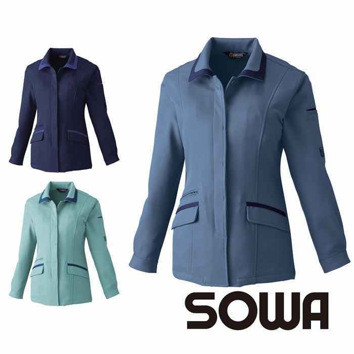 送料無料  桑和 EC9222 レディース長袖スモック LLサイズ ネイビー(1) SOWA  不快な静電気からしっかりガード 9222 レディース長袖スモック 桑和 SOWA 秋冬作業服 作業着 S～4L