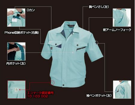 6022 半袖ブルゾン BURTLE バートル 春夏作業服 作業着 S～5L ポリエステル65％・綿35％ 日本製エコライトチノ