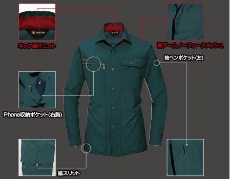 9063 長袖シャツ BURTLE バートル 春夏作業服 作業着 S～5L ポリエステル80％・綿20％ 日本製ソフトタッチトロピカル