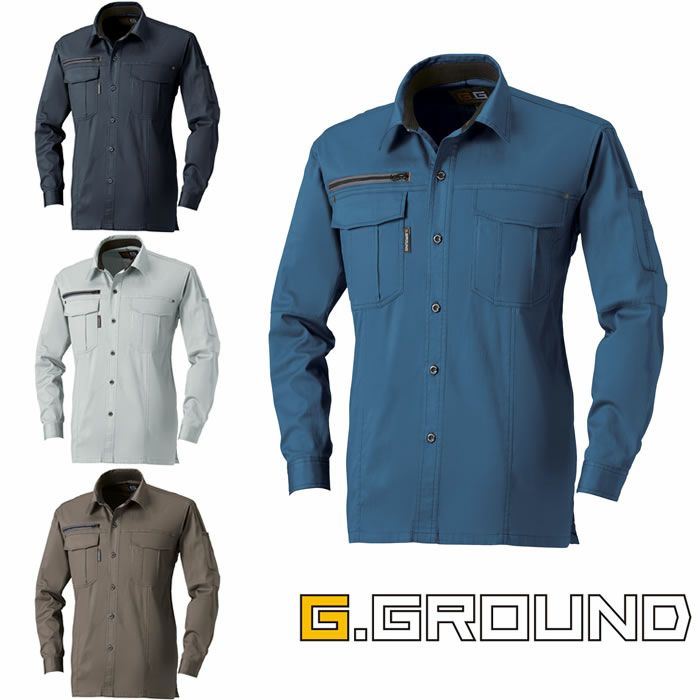 165 長袖シャツ 桑和 SOWA G.GROUND 春夏作業服 作業着 S～6L 綿98％・ポリウレタン2％