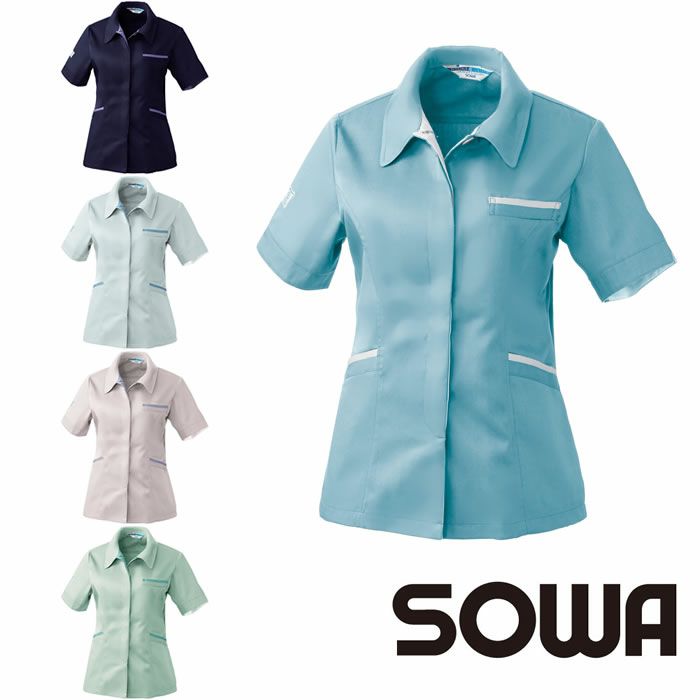 422 レディース半袖スモック 桑和 SOWA 春夏作業服 作業着 S～6L ポリエステル65％・綿35％ エコT/Cソフトライトツイル