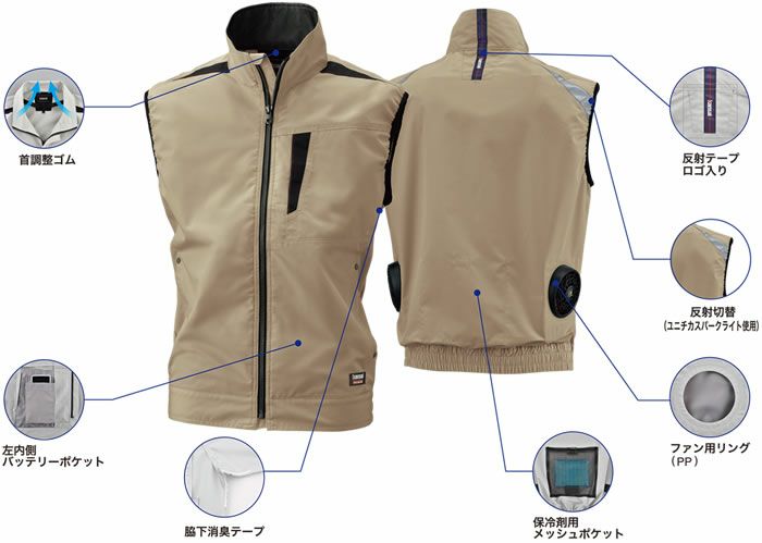 K1005(01005) ベスト DAIRIKI KansaiUniform 春夏作業服 作業着 S～5L ポリエステル74％・綿25％・複合繊維1％ 空調風神服専用