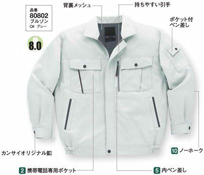 80802 K80802 KANSAIブルゾン DAIRIKI KansaiUniform 秋冬 作業服 作業着 SS～5L ポリエステル80％・綿20％ エコ交織ツイル