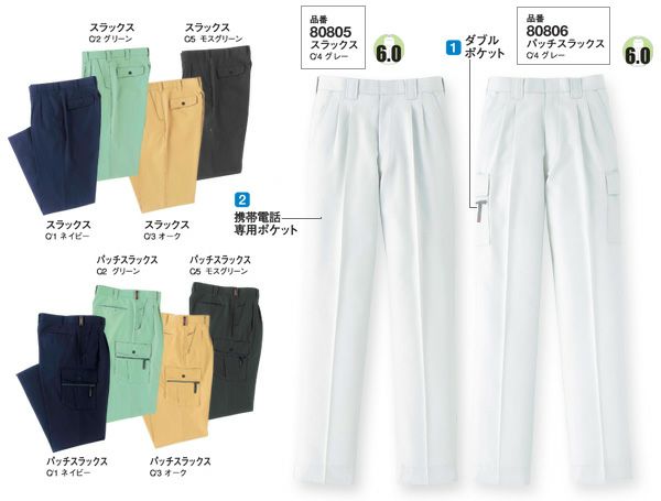 80805 K80805 KANSAIスラックス DAIRIKI KansaiUniform 秋冬 作業服 作業着 70～120cm ポリエステル80％・綿20％ エコ交織ツイル