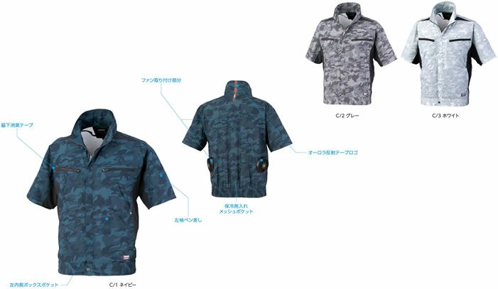 K1008(01008) 迷彩柄半袖ジャケット DAIRIKI KansaiUniform 春夏作業服 作業着 M～5L ポリエステル100％ 空調風神服専用