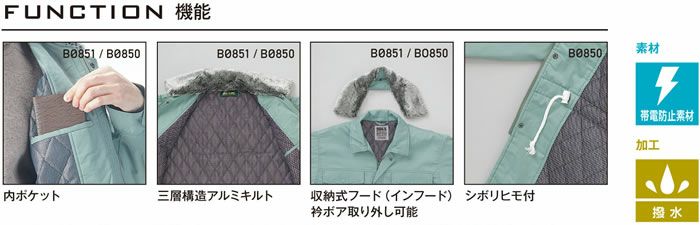 BO850 防寒コート SUN-S サンエス 秋冬 作業服 防寒着 防寒ウェア M～5L ポリエステル60％・綿40％ ソフトツイル・裏三層構造アルミメッシュ