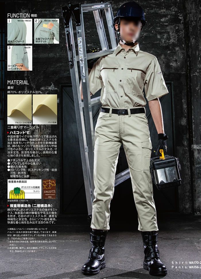 WA161 長袖ブルゾン SUN-S サンエス 春夏作業服 S～5L 綿70％・ポリエステル29％・複合繊維（ポリエステル）１% サマー ハミコット®E 裏パルパー®