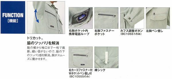 WA10551 長袖ブルゾン SUN-S サンエス 春夏作業服 SS～8L ポリエステル64％・綿35％・複合繊維（ポリエステル）１％ TCサマーツイル