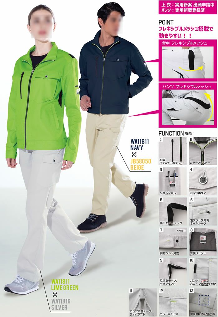 WA11816 レディースカーゴパンツ SUN-S サンエス 春夏作業服 S～4L ポリエステル80％・綿20％ ストレッチハニカム