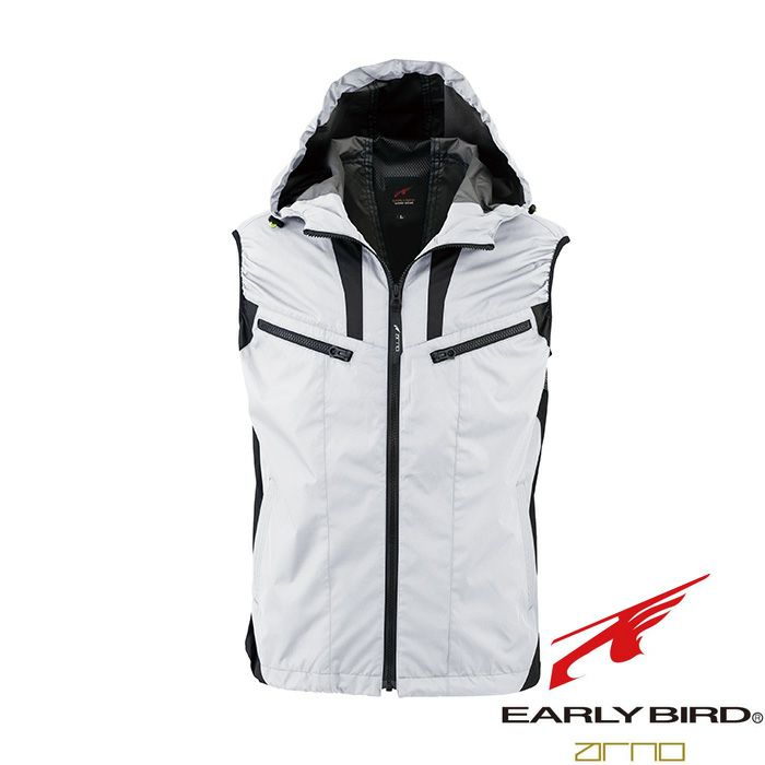EBA5019 ベスト/フード付き BIGBORN ビッグボーン 春夏 作業服 作業着 S~5L ポリエステル100% デュスポ/裏チタン加工 空調風神服専用 SSS-UNIFORM ビッグボーン 空調ベスト 裏チタン加工 シルバーグレー 4L