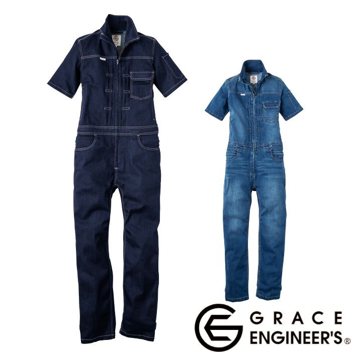 GE-655 デアリーウーマンツナギ（半袖） エスケープロダクト GRACE ENGINEER'S つなぎ服 オーバーオール ツナギ サロペット 作業服 作業着 5号～15号 綿 68%・ポリエステル 30%・ポリウレタン 2%