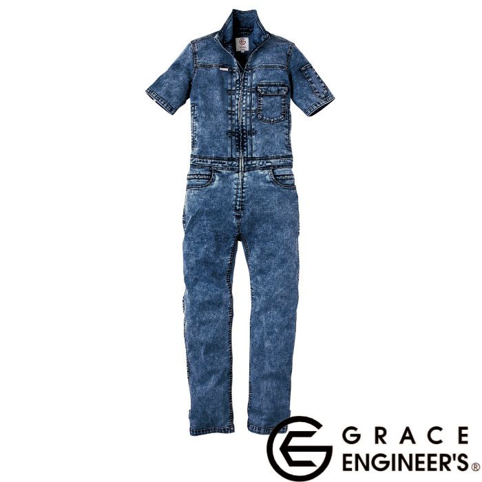 GE-656 デアリーウーマンツナギ（半袖） エスケープロダクト GRACE ENGINEER'S つなぎ服 オーバーオール ツナギ サロペット 作業服 作業着 5号～15号 綿 68%・ポリエステル 30%・ポリウレタン 2%