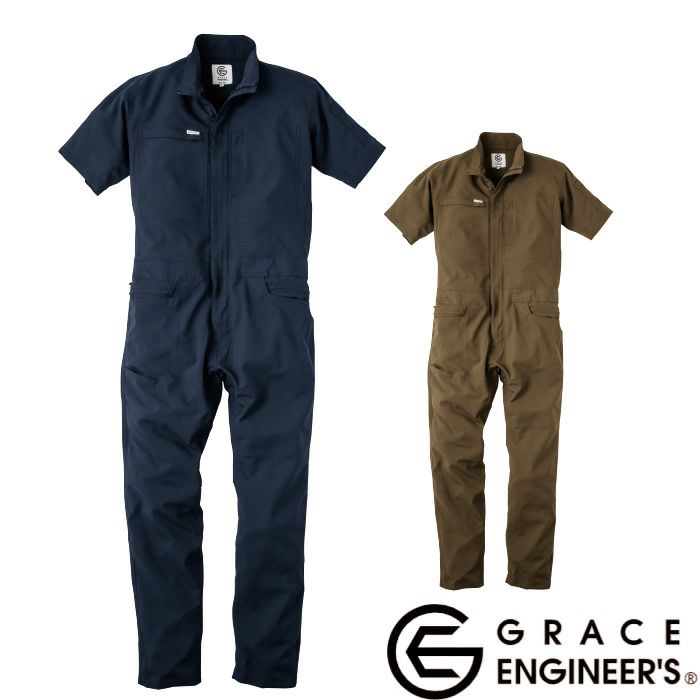 GE-675 グリッドエアーツナギ（半袖） エスケープロダクト GRACE ENGINEER'S つなぎ服 オーバーオール ツナギ サロペット 作業服 作業着 S～5L ポリエステル 100%