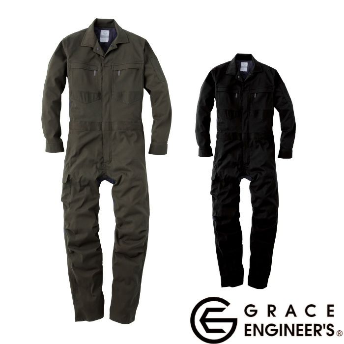 GE-447 ダブルメッシュ・ストレッチ長袖ツナギ エスケープロダクト GRACE ENGINEER'S つなぎ服 オーバーオール ツナギ サロペット 作業服 作業着 S～5L ポリエステル 74%・綿 20%・ポリウレタン 6%