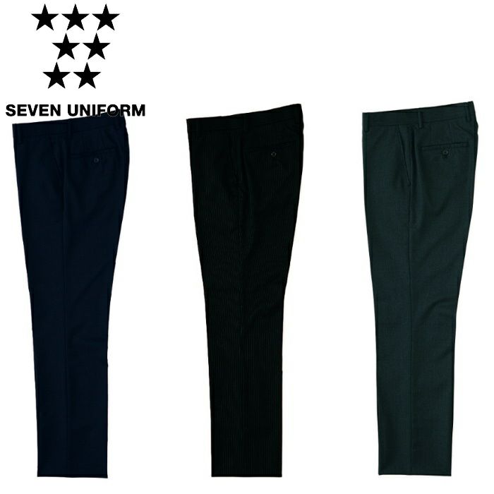 DL2990 パンツ[95cmよりワンタック] SEVEN UNIFORM セブンユニフォーム 70～125 ヘリンボーン 毛52%・ポリエステル48%
　　　ツイル  毛52%・ポリエステル48% ※-7 ブラック×ホワイトのみ