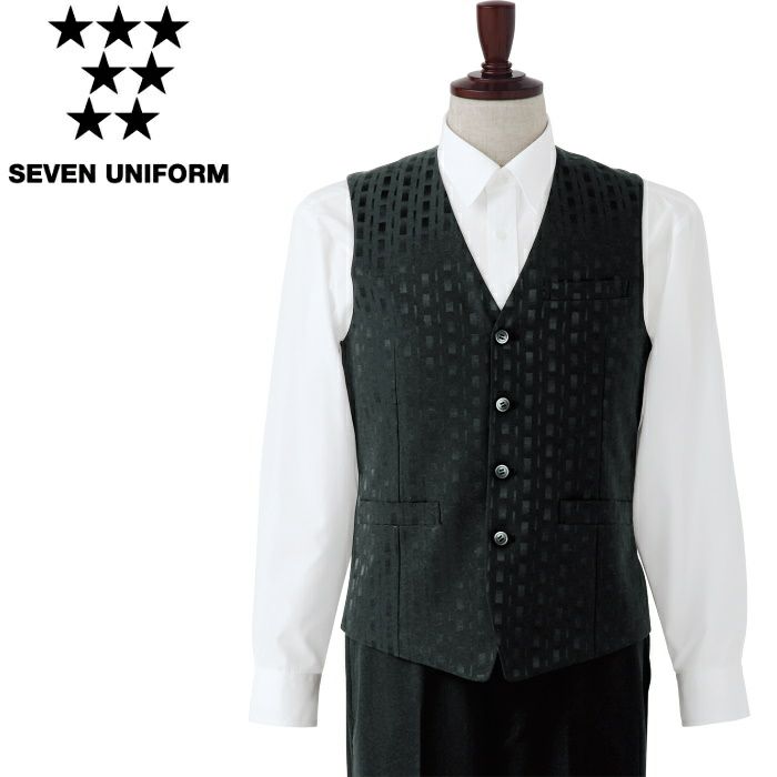 EJ3345 ベスト SEVEN UNIFORM セブンユニフォーム S～3L ジャガード 綿50%・ポリエステル50%