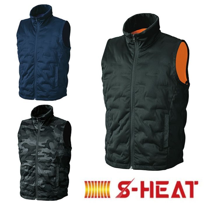 01920 S-HEAT シームレスベスト SHINMEN シンメン 秋冬作業服 作業着 S～5L 表地　ポリエステル100%（ラミネート加工）　裏地・中綿　ポリエステル100%