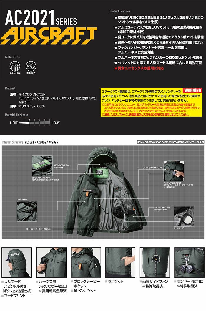 AC2026 エアークラフトAC半袖ブルゾン ユニセックス BURTLE バートル 春夏作業服 作業着 ファン付き作業服 S～3XL ポリエステル100％