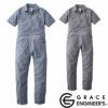 GE-589 綿麻ストライプフェミニンツナギ 半袖 エスケープロダクト GRACE ENGINEER'S つなぎ服 オーバーオール ツナギ サロペット 作業服 作業着 5号～15号 7B号～11B号 綿 75%・麻 25%