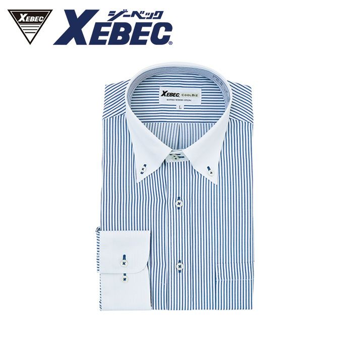 15154 長袖クレリック XEBEC ジーベック 春夏作業服 作業着 S～4L 綿52％・ポリエステル48％ 先染めストライプ